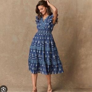 Sundance ‘Sechura’ Floral Ruffle Boho Midi Dress in Oceana Blue XL